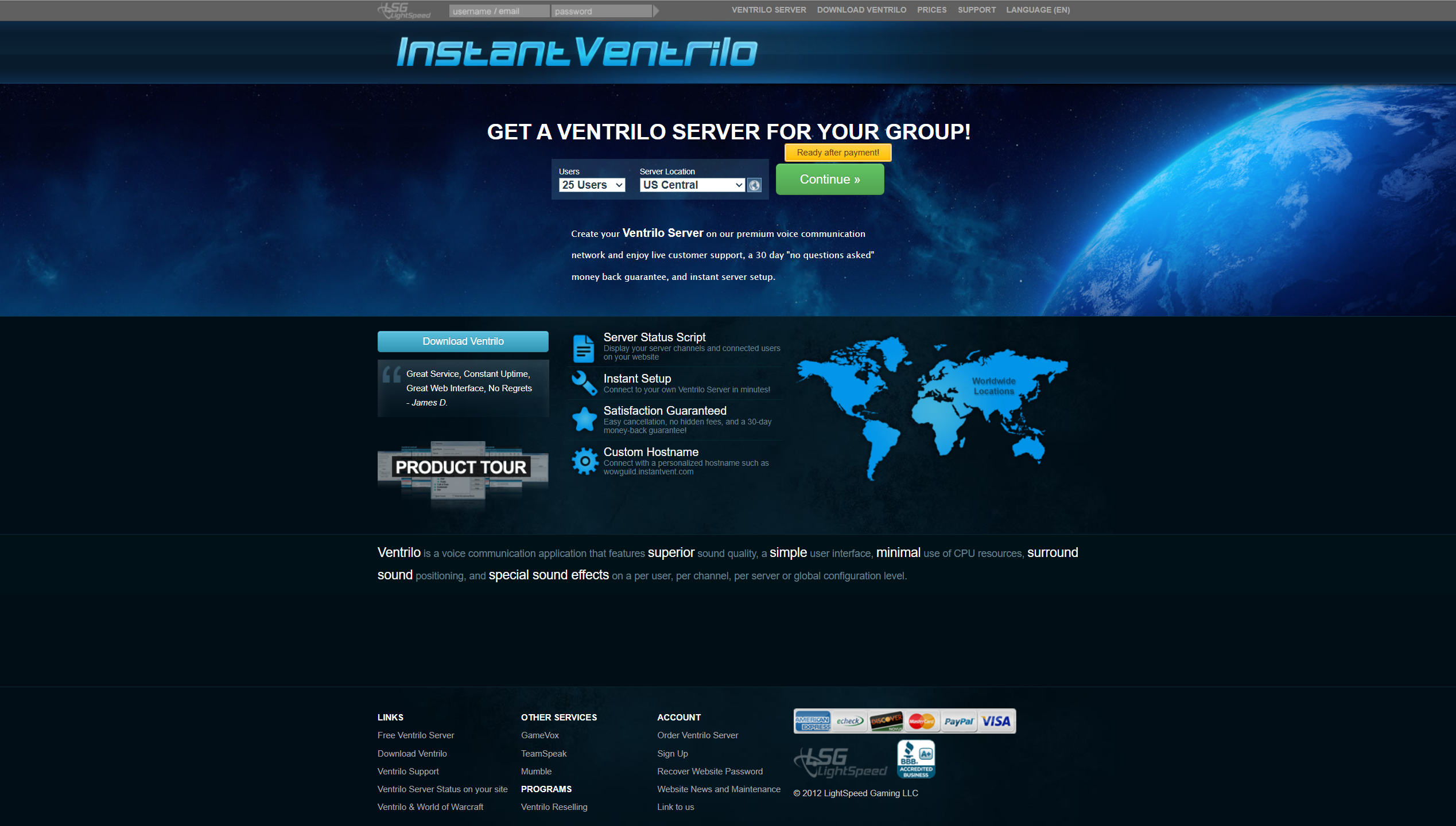 LightSpeed Ventrilo hosting