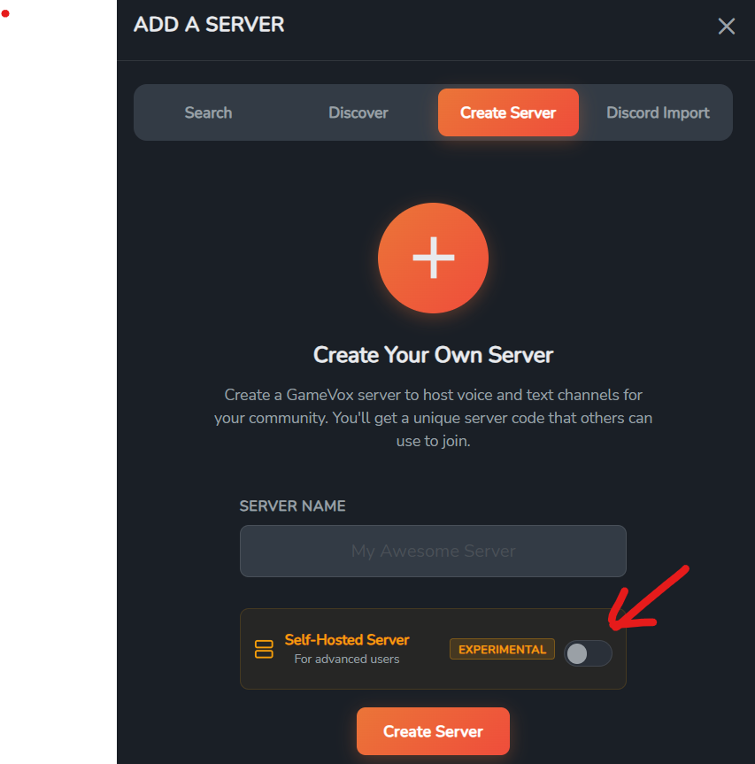 Enable Self-Hosted Server toggle